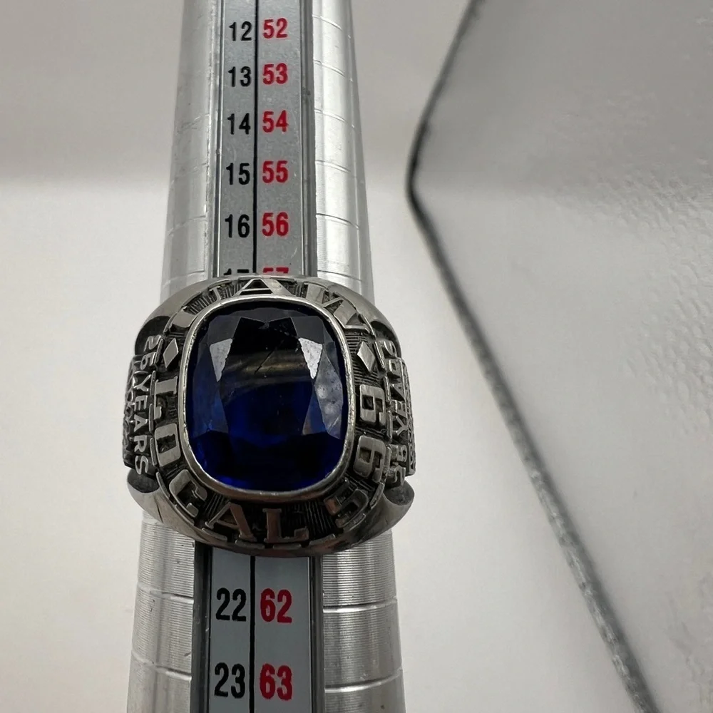 Men's UAW Local 599 25 years member ring with Sapphire stone size 9